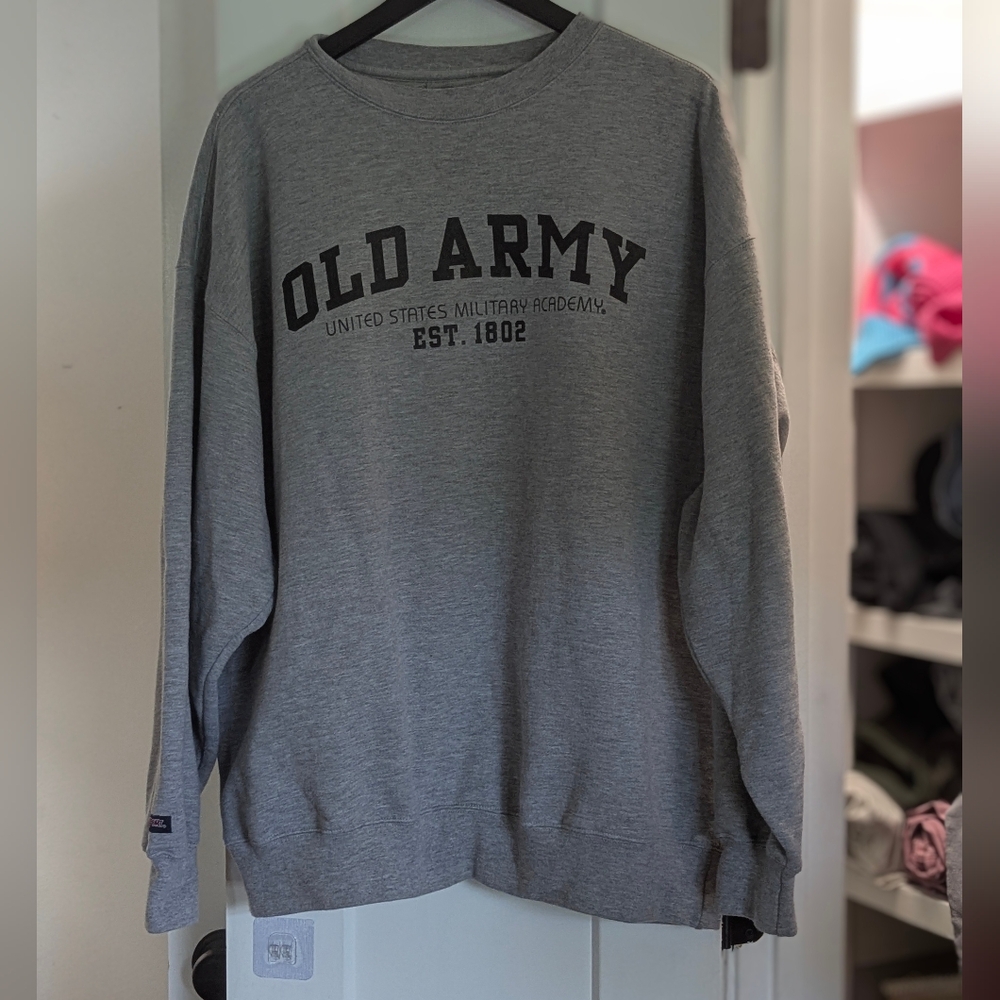 Jansport Gray Sweatshirt Classic Athletic Classic Crew OLD ARMY Excel Used Cond